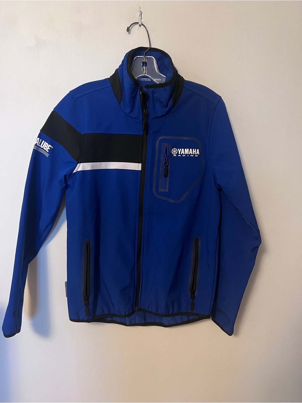 Yamaha Blue and Black Men’s Performance Jacket with White Stripe
